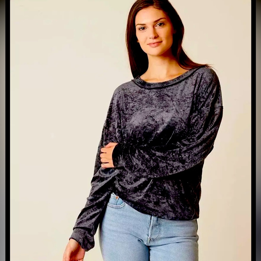 FREE PEOPLE CRUSHED VELVET SWEATER